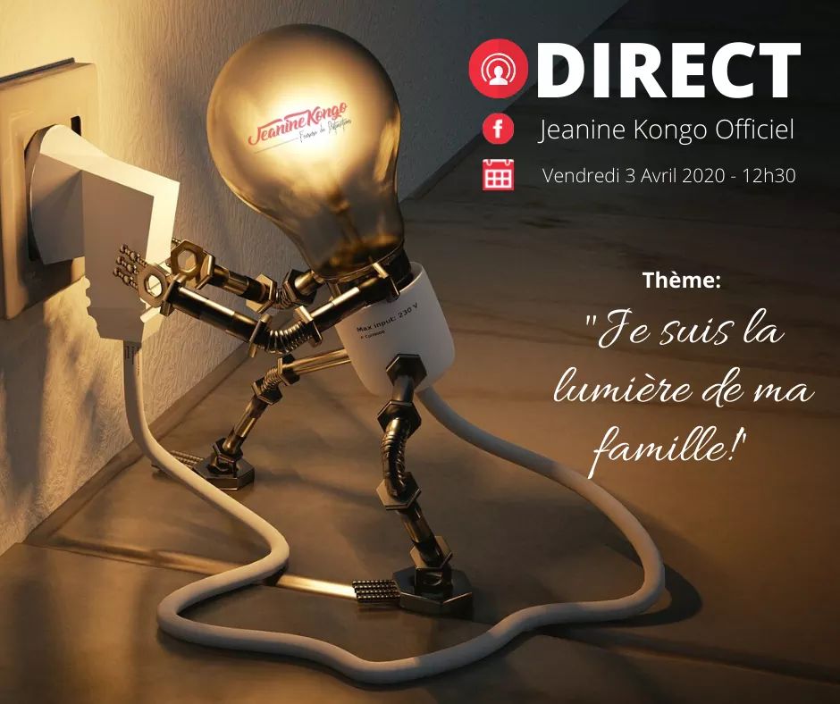 Shalom. Je serai en direct ce vendredi 3 Avril sur ma page Facebook Jeanine KONGO Officiel dès 12h30.
#BlogueuseChrétienne #InfluenceuseChrétienne #JKFDD