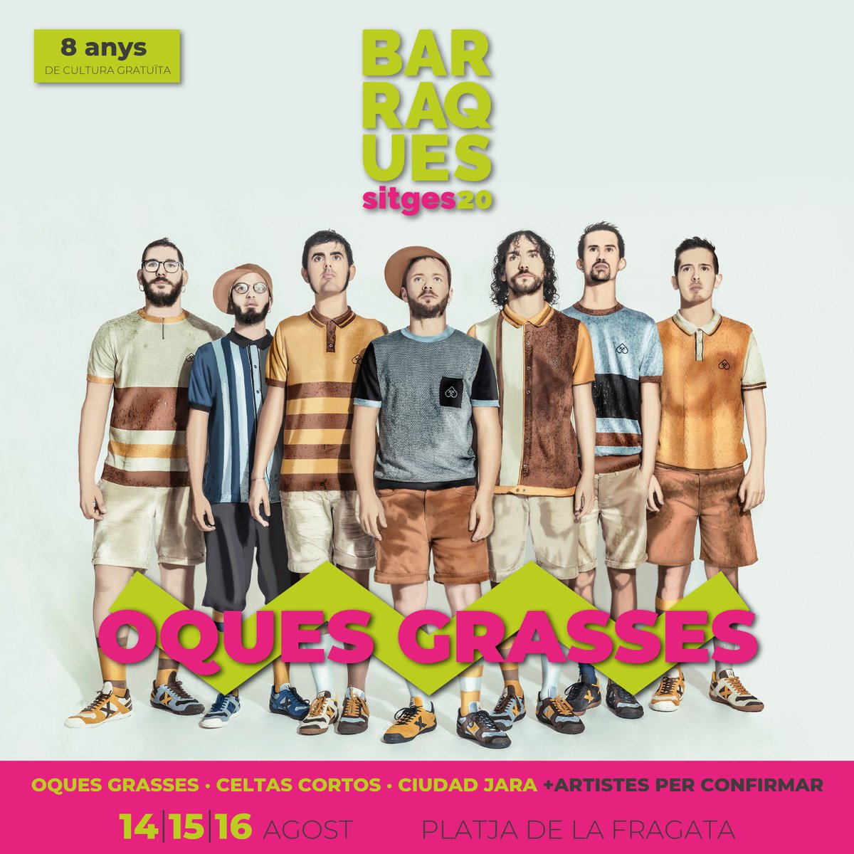 BarraquesSitges's tweet photo. A #Sitges som molt fans del sol, tan de dia com "in the night"!☀ Les seves cançons han revolucionat la música festiva en català, creant himnes d'amor i felicitat amb un rerefons crític.🥰 Enguany la seva gira farà parada a les #BarrraquesSitges20!🤸‍♀ https://t.co/KGSSVLCr5x