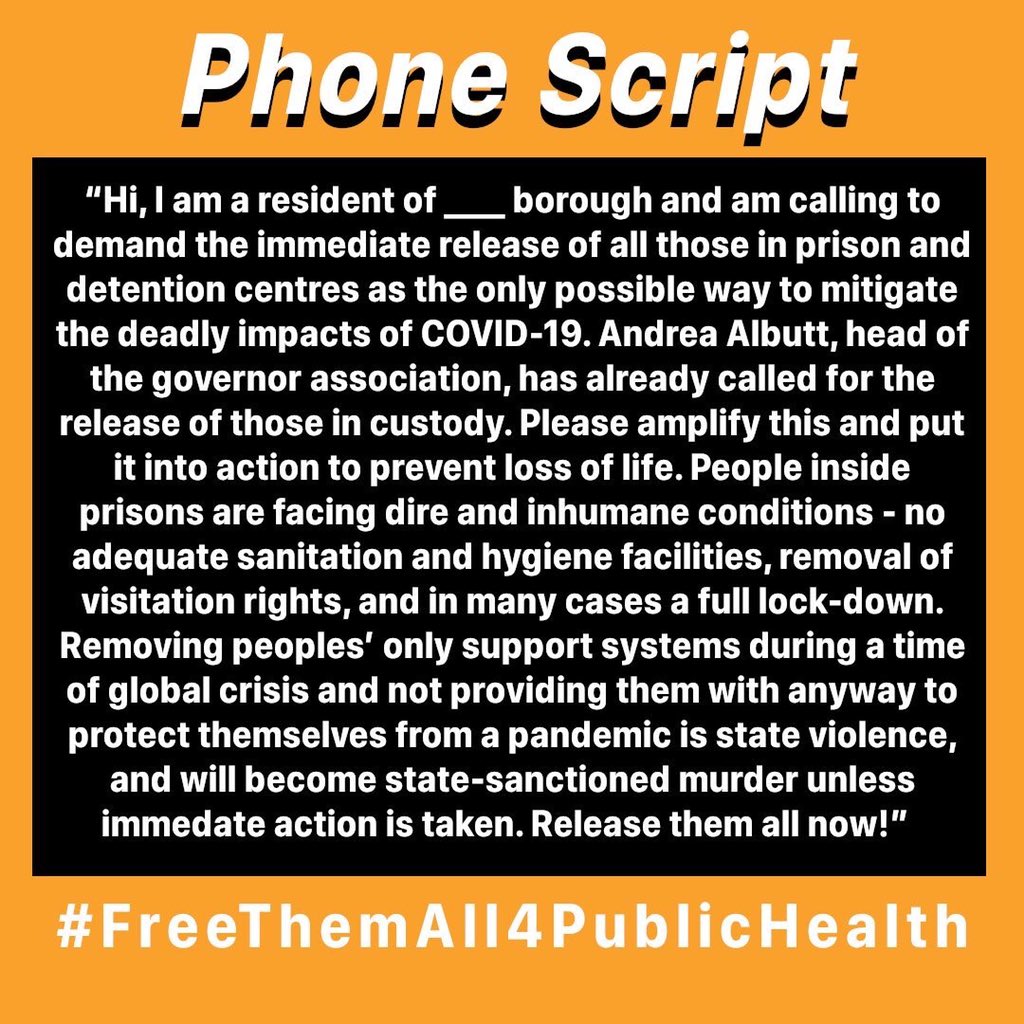 Keep the pressure up!

People in prison are part of our communities, therefore MP’s also have a duty to the incarcerated members of their constituency’s.

Join us! Call 📞 Email 💻 Tweet 🐤
#FreeThemAll4PublicHealth
