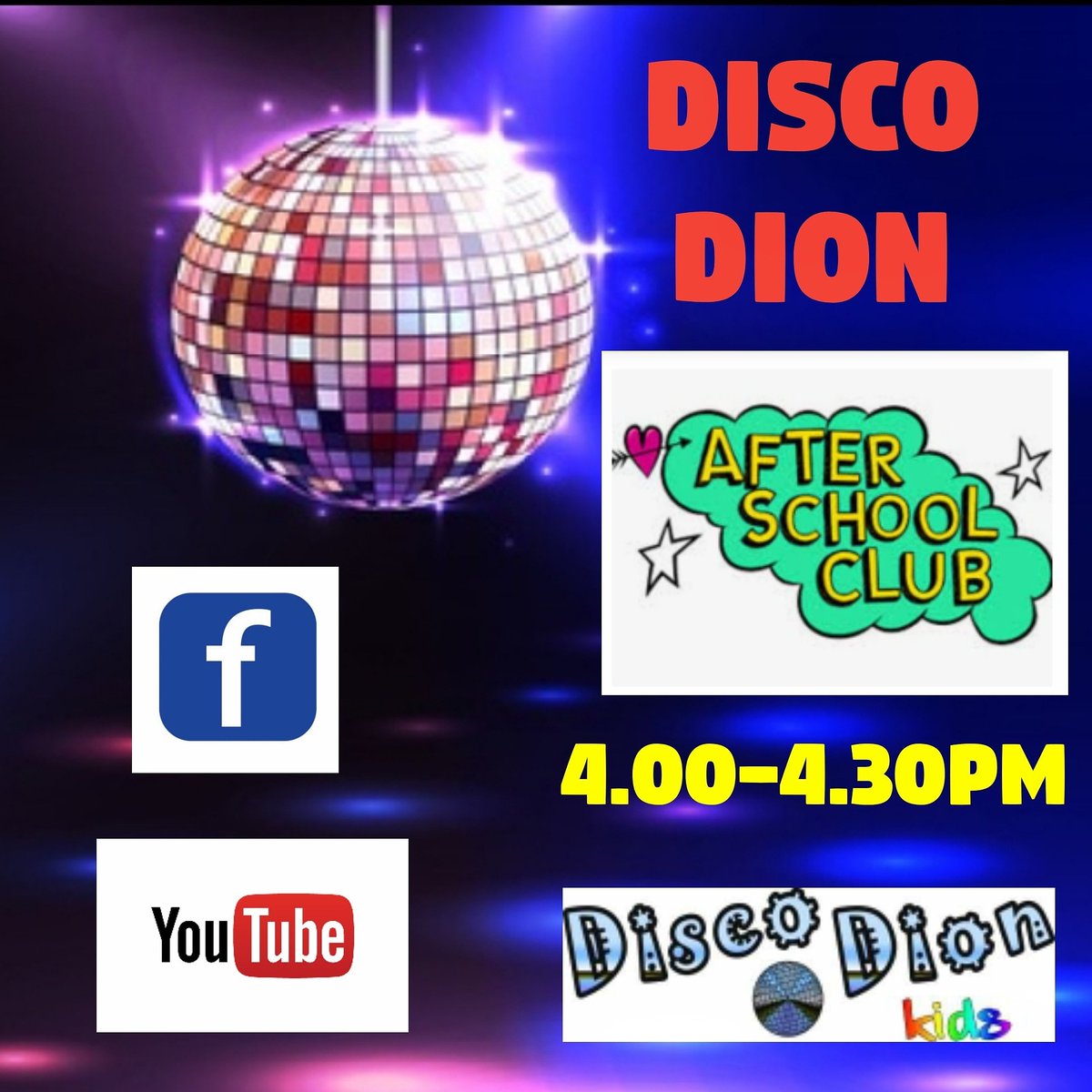 Back today on facebook and YouTube live at 4pm for after school club #discodion