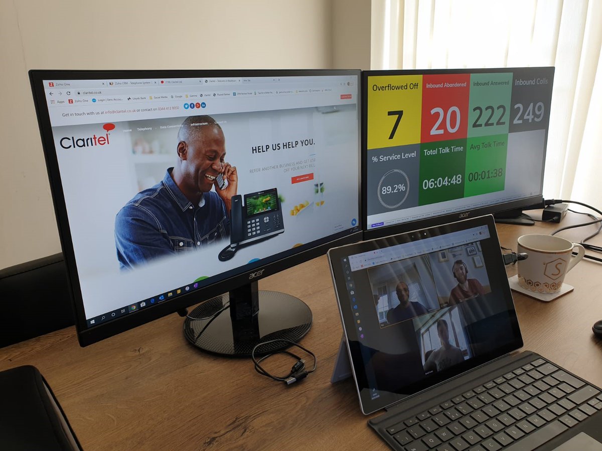 Claritelltd's tweet photo. The Claritel team are working from home &amp; continuing to help our customers old and new with their telecommunications solutions. 💪 We have been particularly busy helping our customers set up their home offices. Give us a call on 0344 412 8050 if you need anything! #TeamClaritel https://t.co/CnBAudlQmA