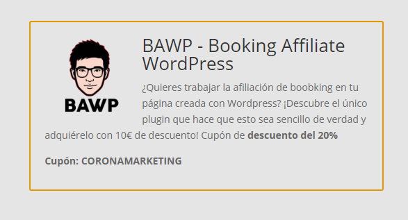 CoronaMf2020's tweet photo. ¿Quieres trabajar la #afiliación de #Boobking en tu página creada con #Wordpress? ¡Descubre el único plugin que hace que esto sea sencillo de verdad! Cupón de descuento del 20% (10€) en 👉 https://t.co/6iYEzzoYkf
Cupón: CORONAMARKETING https://t.co/MrPOyFMQvL