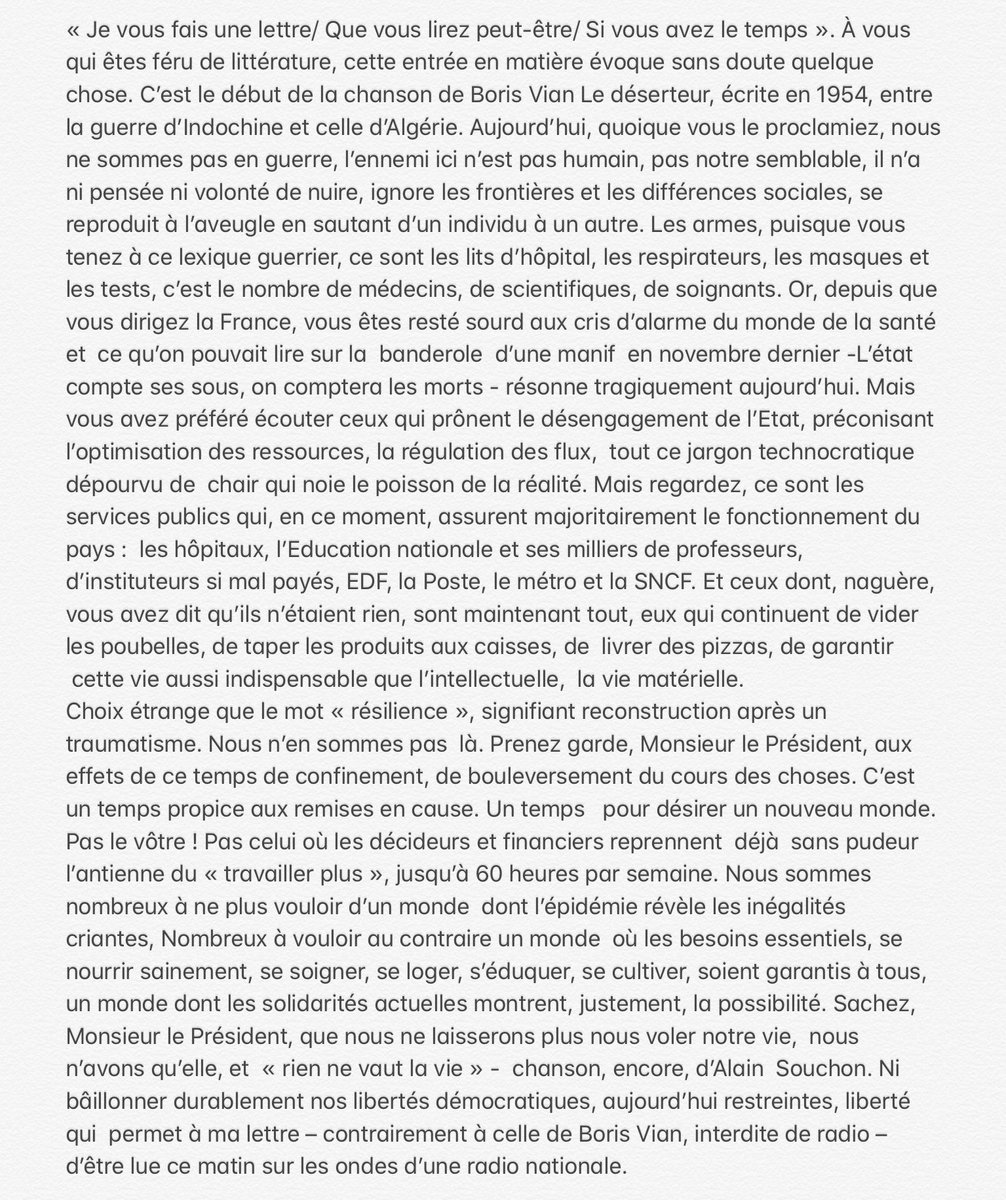 GeniuGherardi's tweet photo. ✒ "Prenez garde, Monsieur le Président, aux effets de ce temps de confinement, de bouleversement du cours des choses. C’est un temps propice aux remises en cause. Un temps pour désirer un nouveau monde. Pas le vôtre !"
Lettre ouverte de l'écrivain Annie Ernaux à Emmanuel Macron. https://t.co/Na2ml1qewo