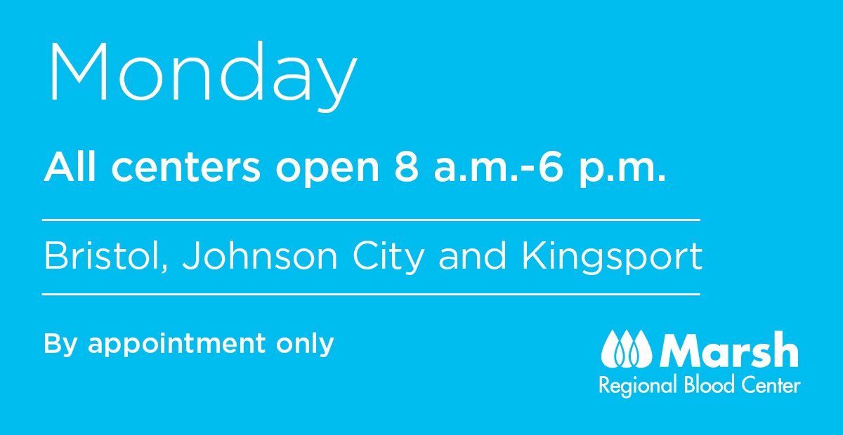 All three centers are offering extended hours this week.  Please remember that all blood donations will require an appointment to facilitate proper physical distancing in order to protect our donors and staff. #giveherehelphere