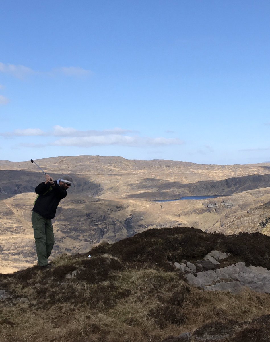 Hole 2 of “The Mountain Course” is a daunting shot toward one of the Caha lakes in the distance. Isolated golf at its best! #golf #golfhome #mountains #cahamountains #ireland #beara #adrigole