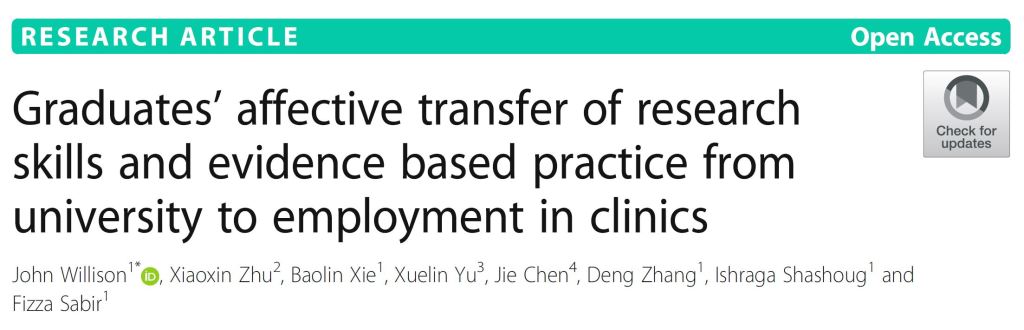 Graduates’ affective transfer of research skills and evidence based practice from university to employment in clinics- fully open access article reskidev.wordpress.com/2020/03/30/gra…