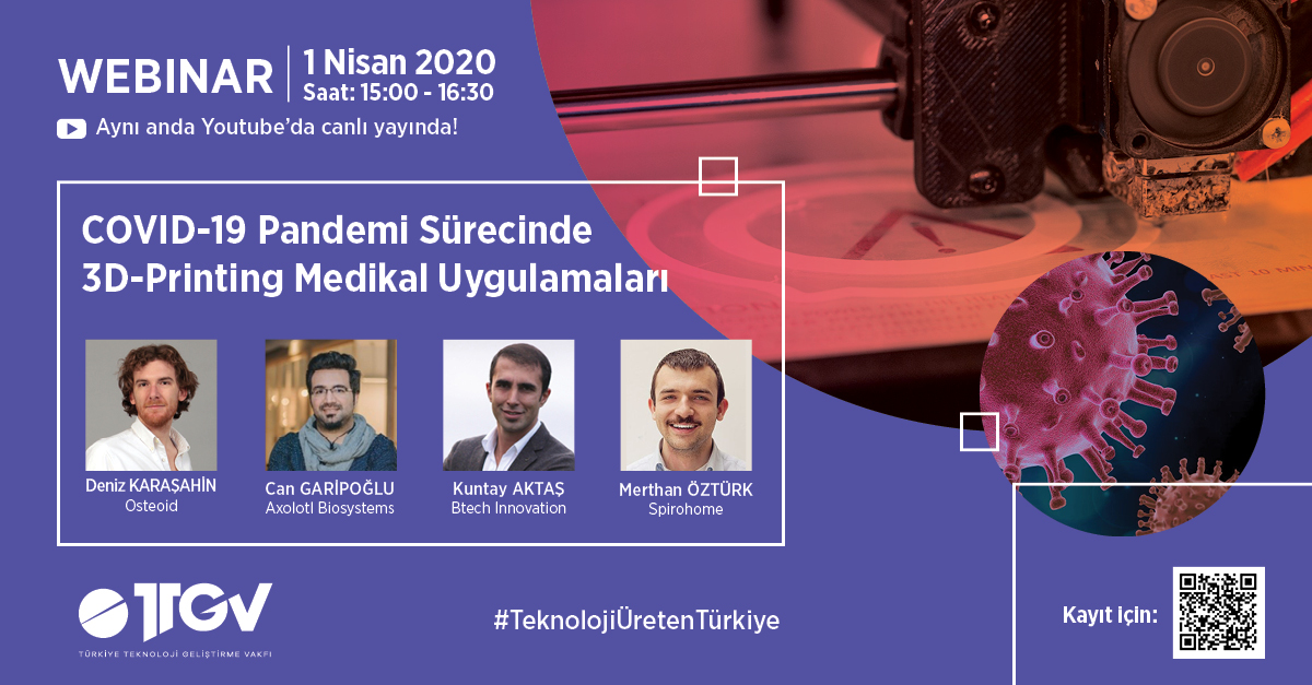 #Covid19 pandemi süreci devam ederken #3Dprinting medikal uygulamalarında nelere dikkat edilmesi gerekiyor? TTGV olarak 1 Nisan Çarşamba günü saat 15:00'te gerçekleştireceğimiz webinarda #3dprinting ile üretilen malzemeleri, kullanım alanlarını ve biyouyumluluğunu konuşacağız.