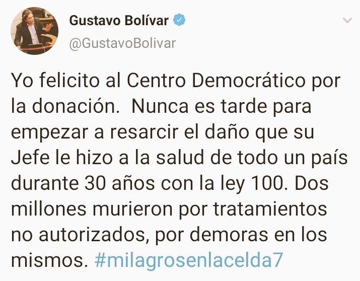 La falta de conocimiento alimentada por su envidia de no ser un verdadero y destacado lider conlleva a penosos errores.

<a href="/GustavoBolivar/">Gustavo Bolívar</a> Ley 100 presentada por Gbno Gaviria, <a href="/AlvaroUribeVel/">Álvaro Uribe Vélez</a>
Solo fué su ponente.

Según reglamento autores de proyectos no pueden ser sus ponentes.