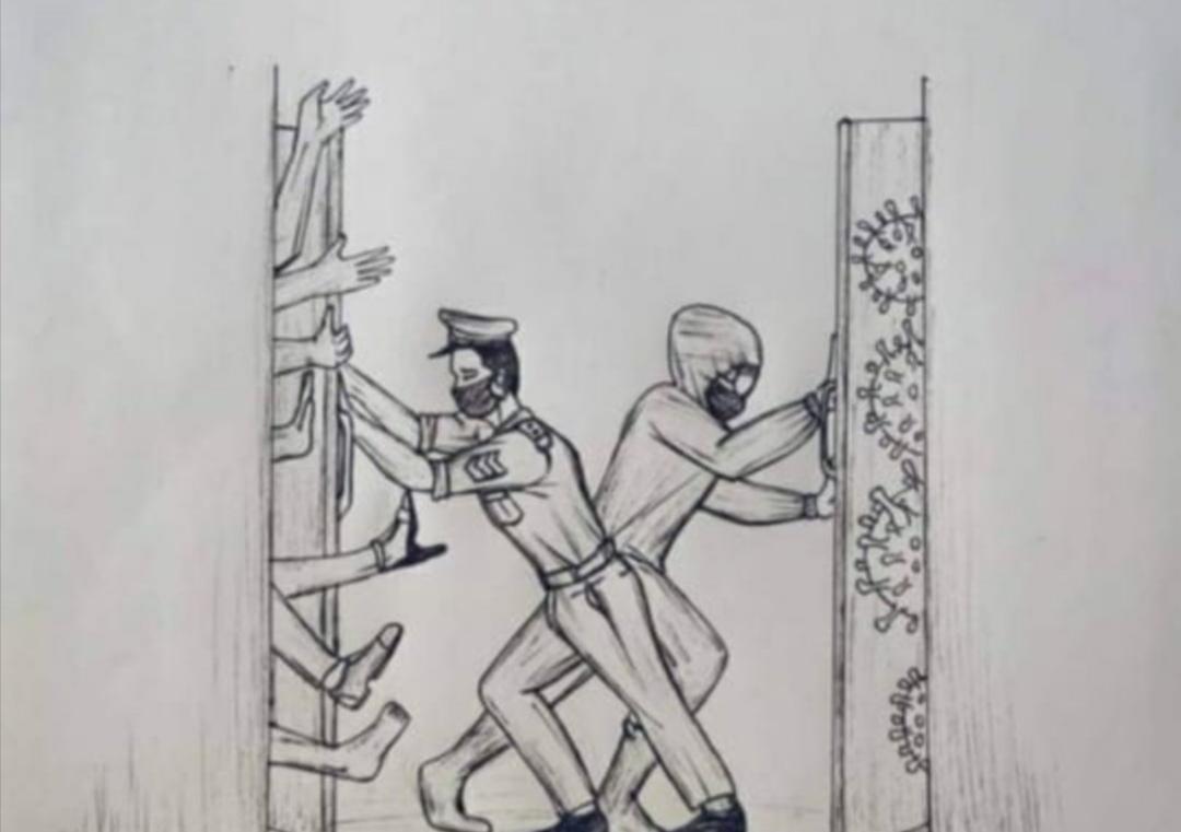 Police trying to prevent the people from getting the virus, while health workers trying to contain the virus.
ده للناس المعترضين على القعاد في البيت
دي إجراءات لي حمايتك وحماية استرتك والمجتمع ولكل عزيز حولك
