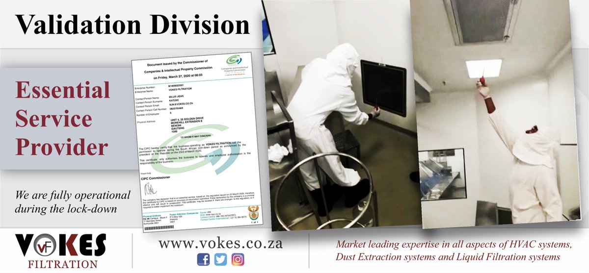 VokesFiltration's tweet photo. Our Validation Division is fully operational during the lock-down period, with all necessary safety &amp; sanitizing requirements in place.#vokesfiltration #vokes #filtration #AirFiltration #ValidationDivision #TaigeisDigital 
sales@vokes.co.za  https://t.co/H0HnKhqnB6 https://t.co/46mn8iXsGW