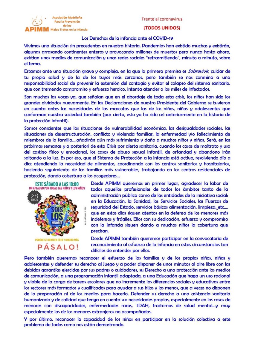 Nosotras y nosotros estamos con la Asociación Madrileña Contra el Maltrato Infantil 

#apimm
#porlasniñasyniñostambien