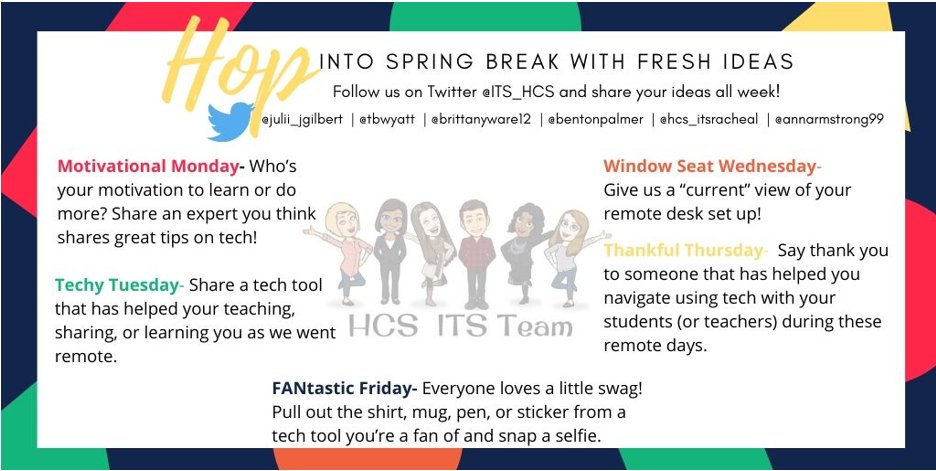 annarmstrong99's tweet image. It&apos;s Day One of the #HopIntoSpringBreakHCS Twitter Challenge! Who motivates you to learn or do more? Be sure to use the above hashtag in your tweet! Anxious to hear what you have to say! @ITS_HCS #ExpectExceptionalHCS