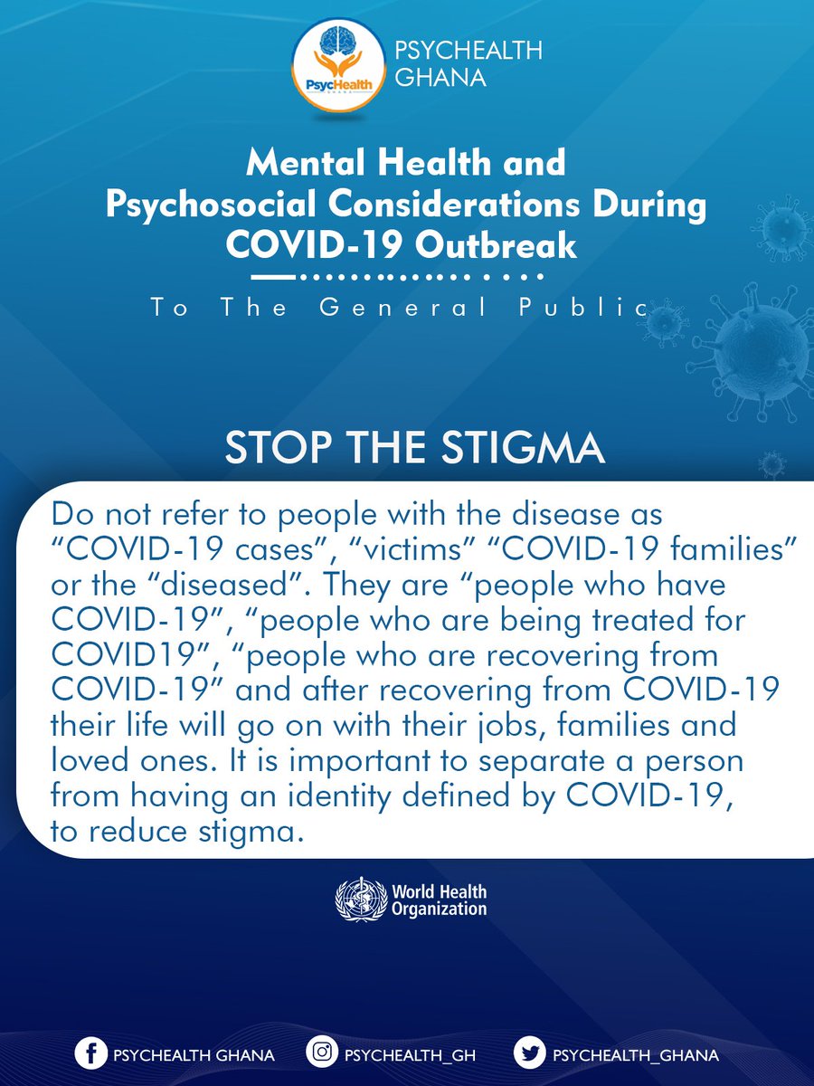 psychealthghana's tweet photo. Stop The Stigma...

#Covid19 #MentalHealth 

Source: WHO https://t.co/RRuGYIfWuM