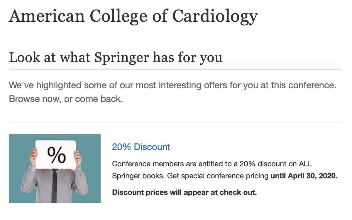 SpringerCardio's tweet photo. We are supporting the final day of #ACC20/#WCCardio Virtual by offering you the same discount and #freeshipping on all of our Cardiology front list titles. Simply click through to https://t.co/mUr9j4GSS2 to browse/purchase our titles https://t.co/AIMSdY56Nw