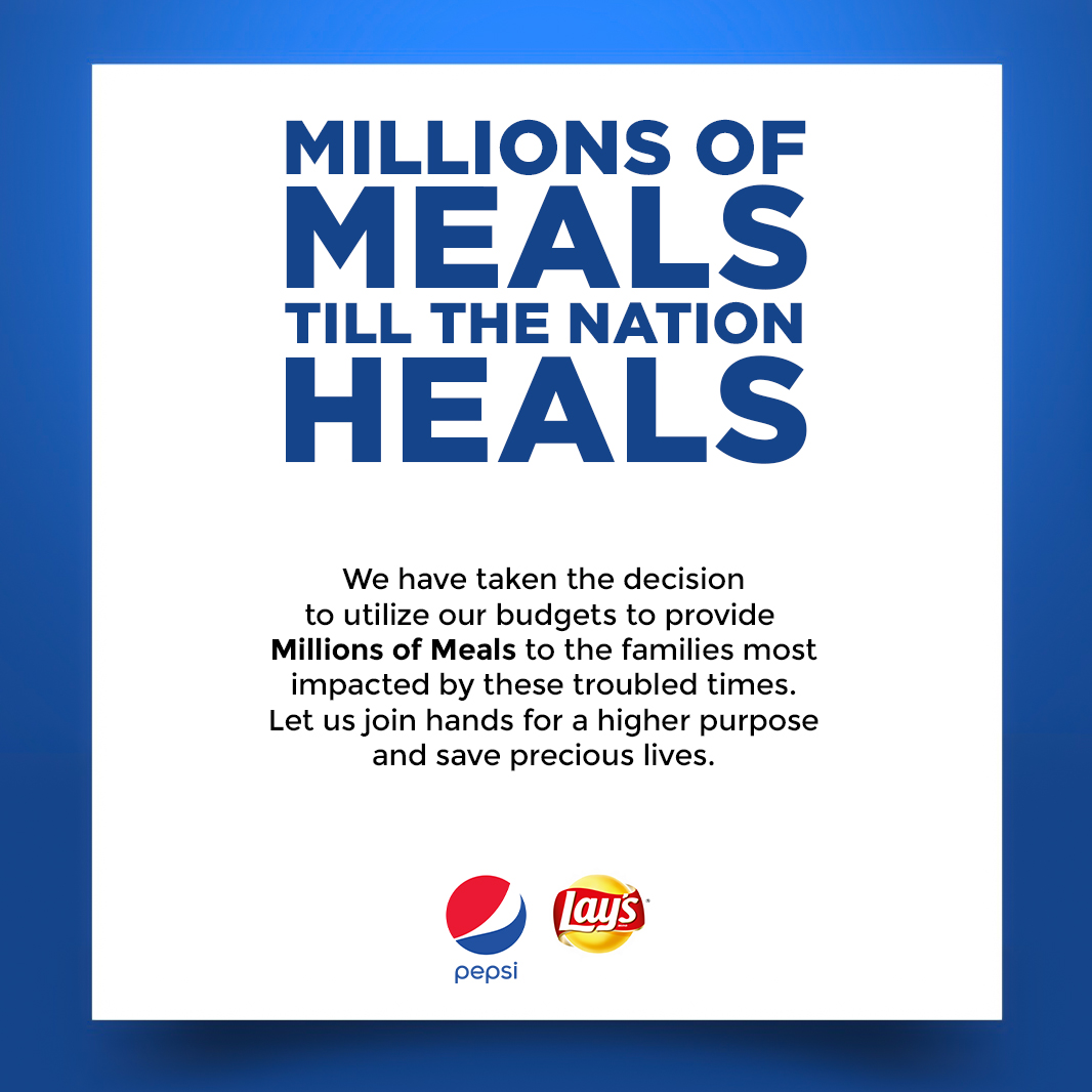 pepsipakistan's tweet photo. Today, we announce our commitment to provide millions of meals to support struggling families of Pakistan that are finding it difficult to make ends meet in these tough times. 

May we collectively rise as an even stronger nation! 
#MillionsOfMeals #WithPurpose https://t.co/FP7HCt4MPa