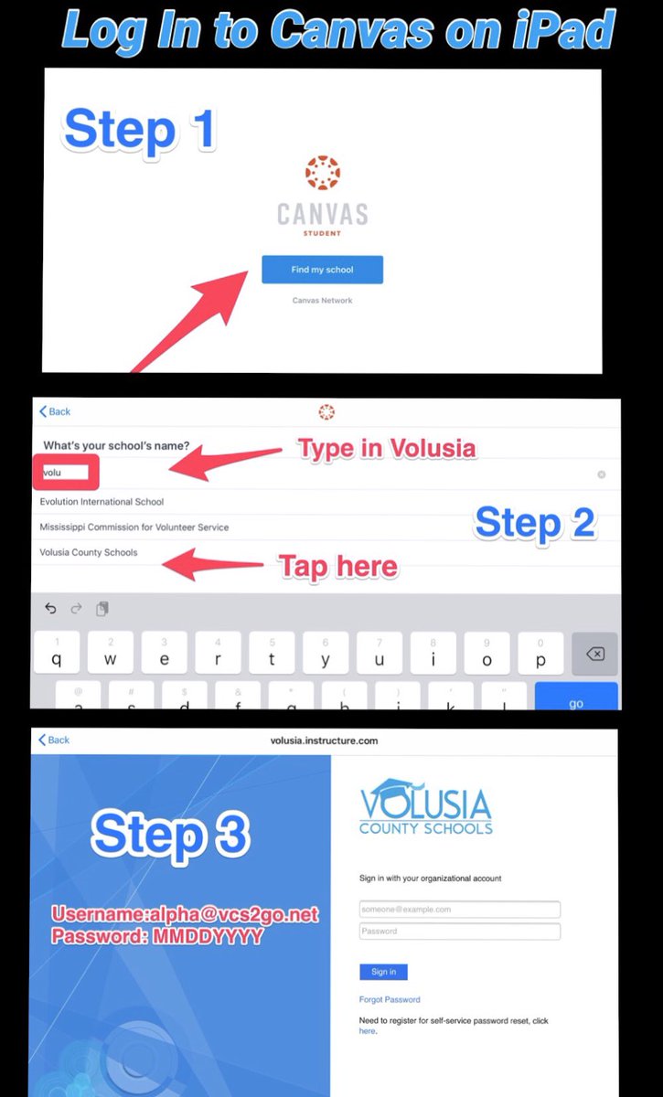 Cass_Stewart's tweet photo. Using an iPad for the K-5 ICP and need help with signing into @CanvasLMS Student app? ๐ฒ
Simple theee step graphic for you.
Iโm happy to help you with troubleshooting โบ๏ธ
Feel free to share. #VCSICP #rjlmedia https://t.co/sfutQgGzHG