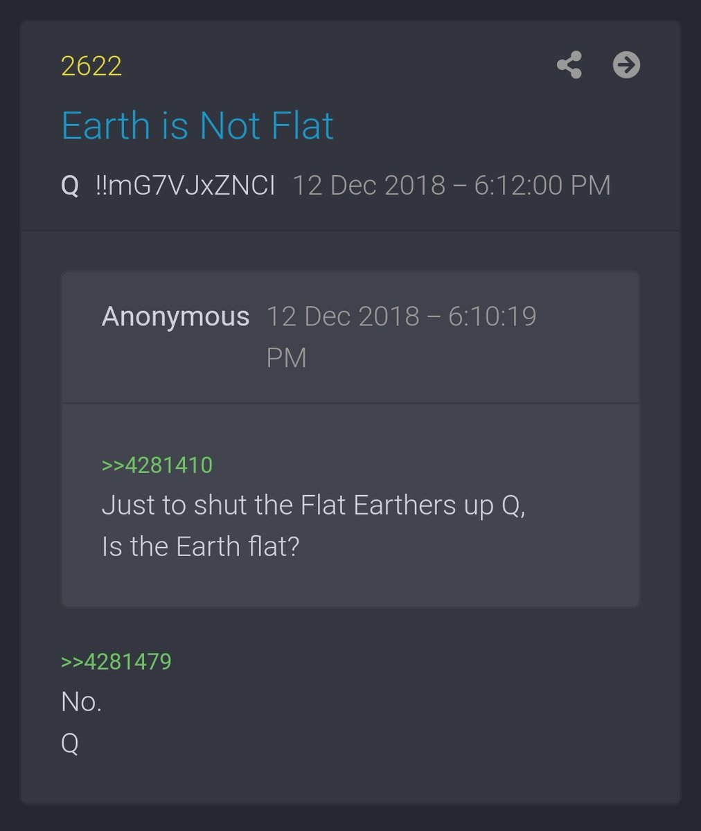 10. NOW BEFORE YOU SAY ..."Q said Earth isn't flat" and "consider the vastness of space"Well, Q also says that disinfo is necessary and that God is with us.So what is it? Is God real or no? Did God create it or no?Do you believe a single Q post or 135?I'll take the 135!