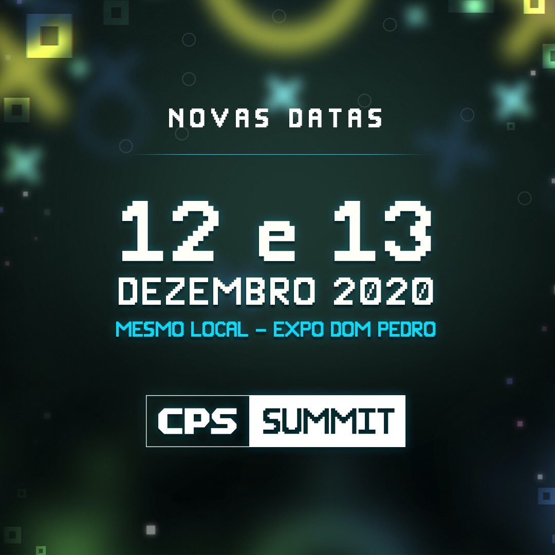 cps_summit's tweet photo. Atenção gamers: tivemos que pausar o jogo, mas a partida continua e nos dias 12 e 13 de Dezembro você irá no melhor e maior Game Park do Interior! Se você já garantiu seu ingresso, ele é válido para a nova data. #SaveTheDate https://t.co/4gMowXF5c5