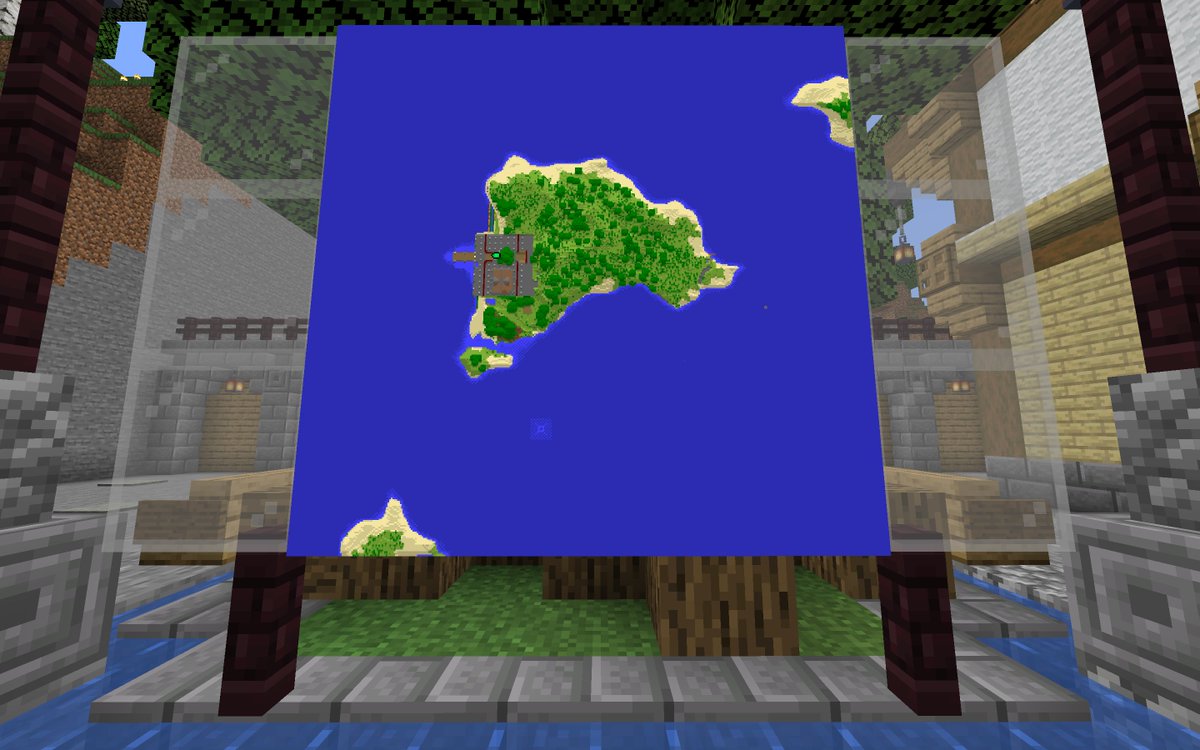 Hiroto 浮き草 拠点の横にシンボルツリーを作って その木の前の掲示板に周辺の地図を貼りました この孤島を頑張って発展させていきます Minecraft マイクラ マインクラフト 建築 シンボルツリー 絶海の孤島