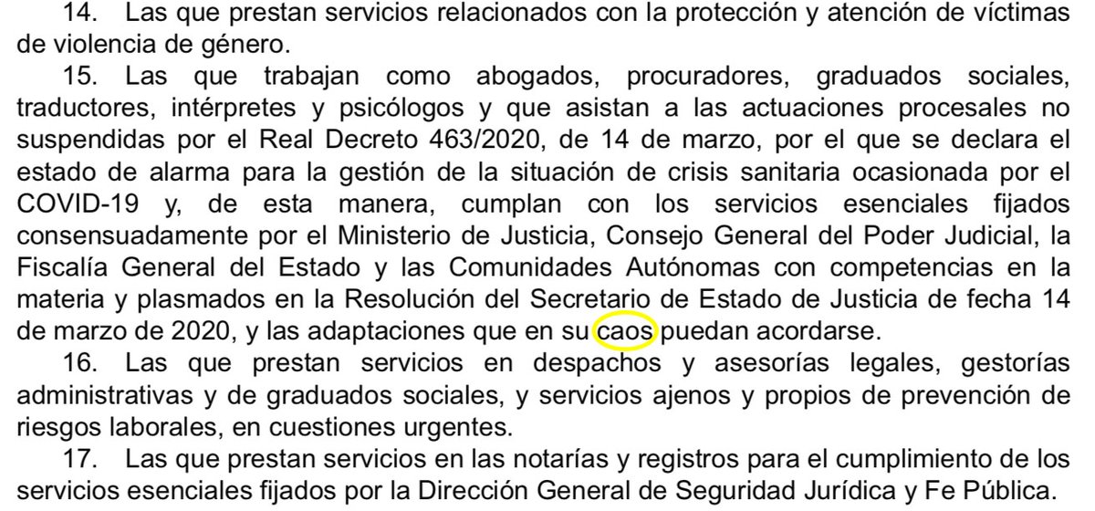 Confilegal's tweet photo. Una errata –"caos" por "caso"– en el Anexo sobre Justicia del Real Decreto-ley 10/2020 se hace viral entre abogados https://t.co/3143LC6Glz https://t.co/8TLQAMEob5