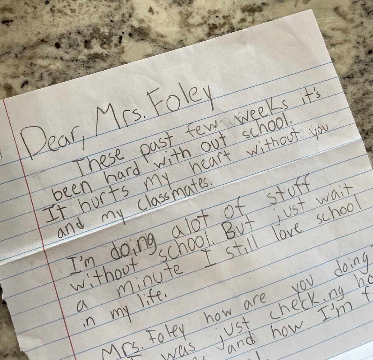 Love that my students have mailed me letters while we’ve been away from school!  📫 It’s hurts my heart too, kiddo, believe me... 💔 😭 #lmbettertogether #salemsuperstars #foleyfriends