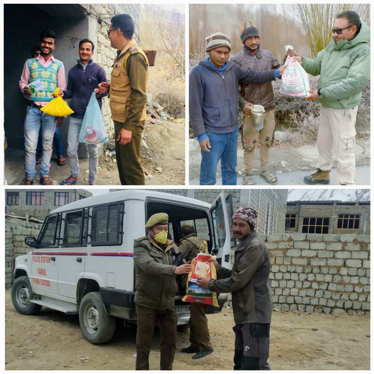 DGP_Ladakh's tweet photo. Good job done
Extending a helping hand .
SHO Police Station Kargil,Incharge Police PostTurtuk,incharge  Police Post  Panamik and their teams distributing dry ration to the needy non local labourers
#COVID-19#Lockdown
#Letsfighttogether#stayhome
 *Ladakh Police  at your service🙏* https://t.co/3T61theGaL