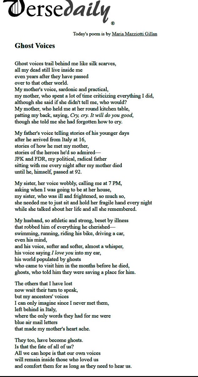 here_poetry's tweet photo. Today, Margaret Gibson's poem "Greed" was featured on Verse Daily. (page 5, issue 3 of Here) And yesterday @mariagillan's poem "Ghost Voices" was featured. (page 32, issue 3 of Here)
Congratulations to both!
#herepoetry #poetryjournal #poetrycommunity @versedailypoems https://t.co/uCktoQQud3