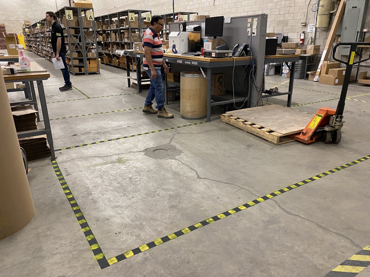 Our latest measures to keep up on #SocialDistancing in the warehouse! Each taped off section is an area that only one person is to be working in, all at distance of minimum 2m apart. Stay safe everyone!