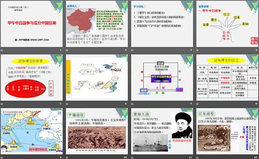 (21) PPT of 8th grade history class. Title: First Sino-Japanese War and the overbearing tide of dividing China.