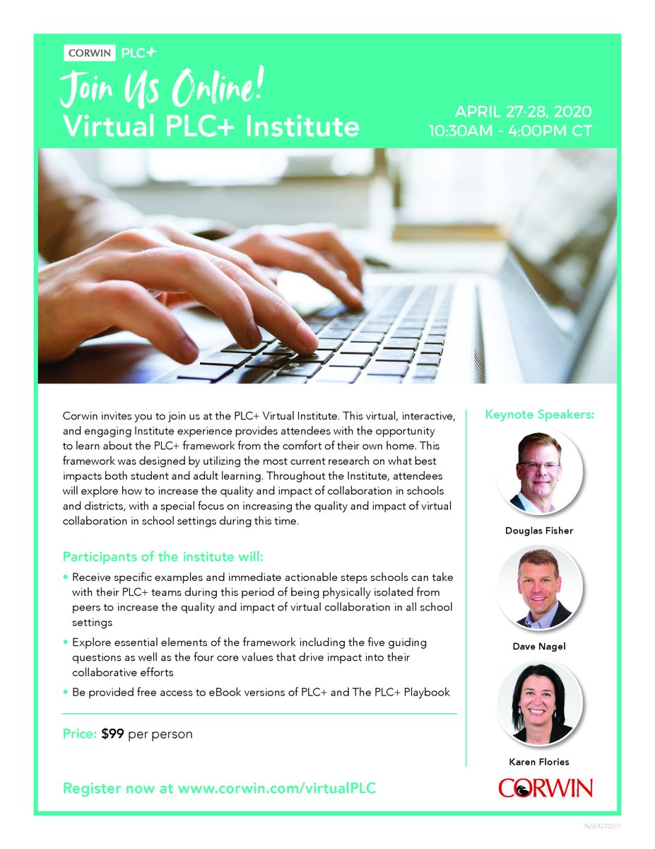 Registration is now open for the Virtual PLC+ Institute with @DFISHERSDSU @karen_flories @Dave_Nagel1 . Register: cvent.me/3ENZg3 @CorwinPress