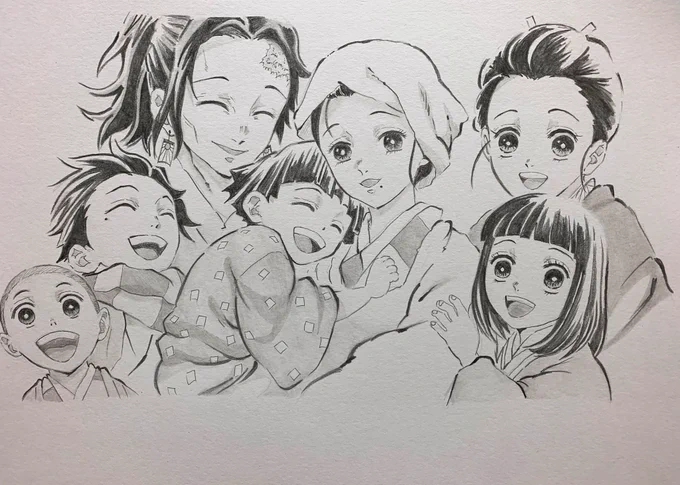 竈門一家 描いてみた。 200話、、、炭治郎、頑張れ!! みんながついてる‼︎ #鬼滅の刃 #竈門炭治郎 #模写 #イラスト
