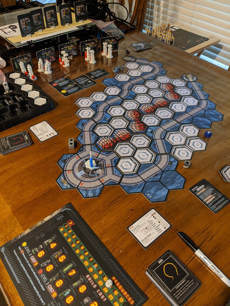 cosmicempress's tweet image. So excited for our game tonight.  We are gonna blow some aliens up.  But for now time to study.  #defensegrid #boardgame