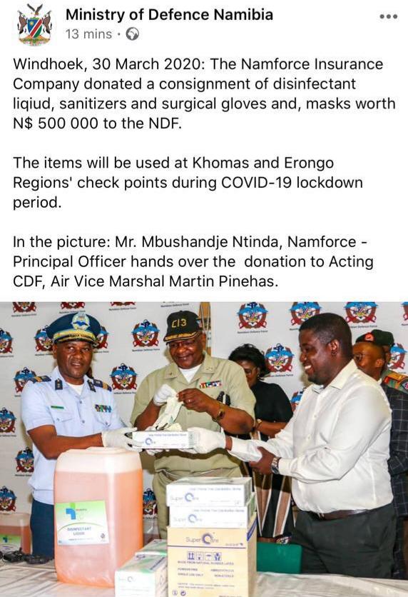 The fight against Corona is a National if not a Global one. Today we assisted the men and women in uniform who are part of the team at the frontline of the battle ground to eradicate this invisible enemy. Small by Small, one by one, We can Namibia.