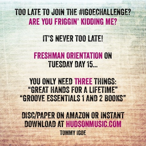 hudson_music's tweet photo. @TommyIgoe is doing a “Freshman Class” tomorrow (Tuesday, if you've lost track of the days of the week) at 2:00 pm Pacific. Join in! Link in our profile to purchase materials. #HudsonMusic #TommyIgoe #GHFAL #GrooveEssentials https://t.co/kclDQ7LvAR