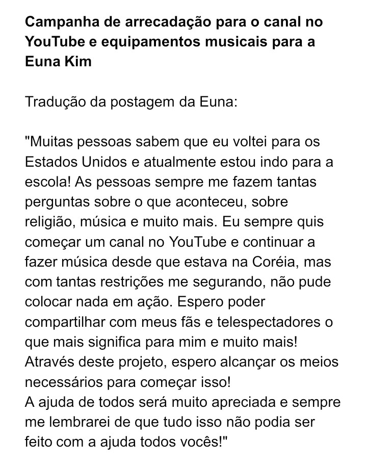 KhanBrasil's tweet photo. Euna fez uma campanha para os fãs doarem o quanto quiserem e puderem, para ela conseguir iniciar essa nova jornada.

Link da campanha: https://t.co/3PatqjSEp6 https://t.co/zLuJYDJRoR