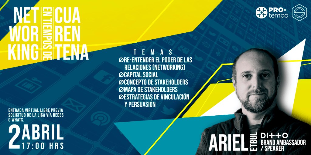 SensoriumArtesC's tweet photo. Te invitamos a nuestra próxima charla virtual gratuita: “Networking en tiempos de cuarentena”
Por @arieletbul
Jueves 02 de abril a las 17:00 horas.
Entrada virtual libre previa solicitud de la liga vía redes o Whatsapp.
#SerSensorium || @DittoMusicESP https://t.co/SWajKGZvQo