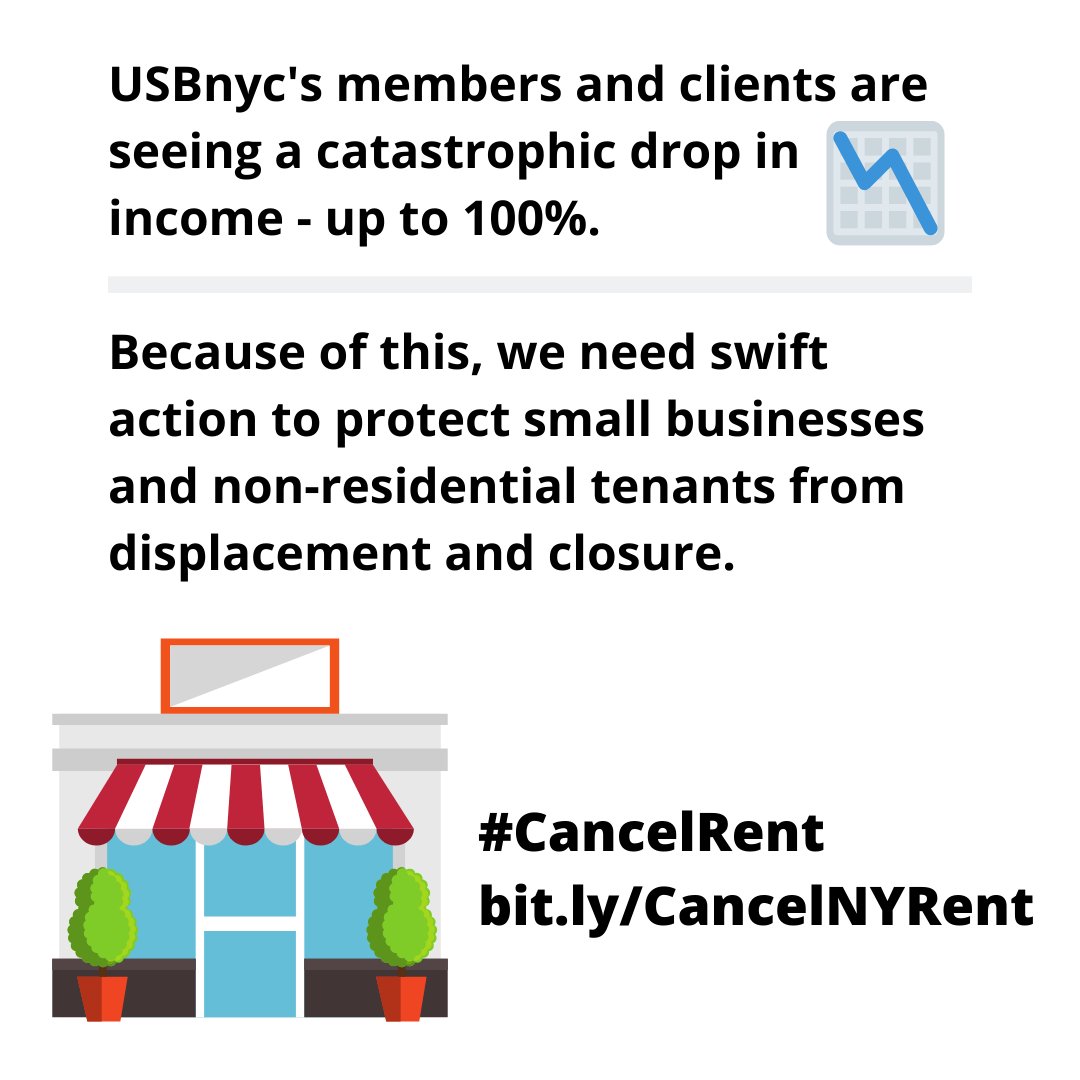 usb_nyc's tweet photo. .@usb_nyc's members &amp; clients are seeing a catastrophic drop in income - up to 100%. Because of this, we need swift action to protect small biz &amp; non-residential tenants from displacement &amp; closure. Let’s #CancelRent https://t.co/MHnDnZ5WIN https://t.co/q0XlNtt6Gj