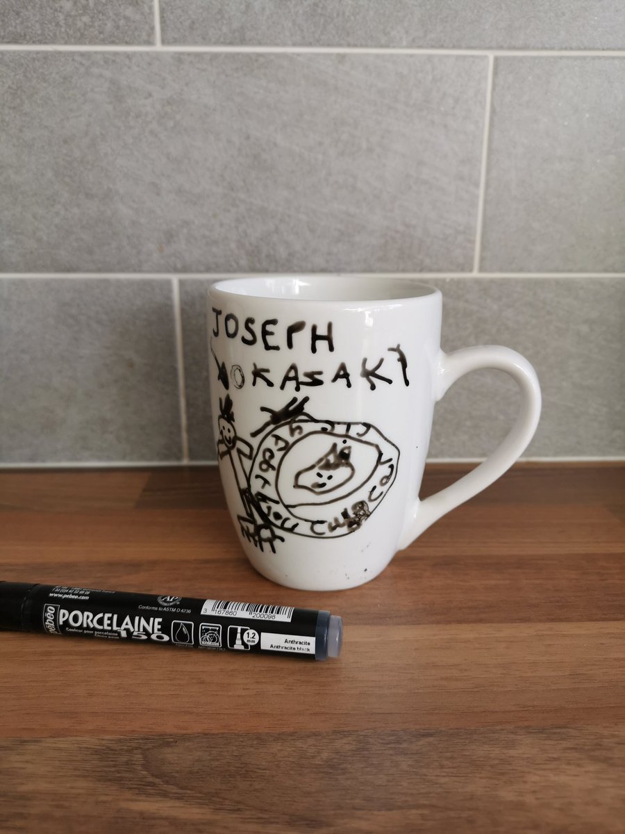 ansteydriving's tweet image. @latimerprimary #classhc #classcj
In a break from schoolwork, Laura and Joseph decorated half a mug each (we only had one) Laura has drawn smiley faces. Joseph's design was never in doubt #predictable @okazakiofficial