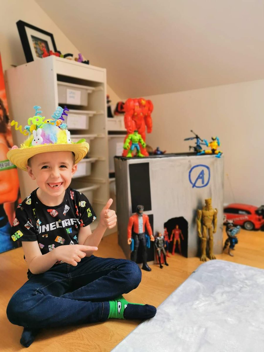 shaunaghwill1's tweet photo. We made sure we are still ready for Easter this weekend, Logan enjoyed making his funky Easter Bonnet! We also made our own Avengers Station for his toys💕 
He wanted Mr James to see his work @GwaunmeisgynFP  @gwaunmeisgyn @RLCodyx https://t.co/hIkUDgekBm
