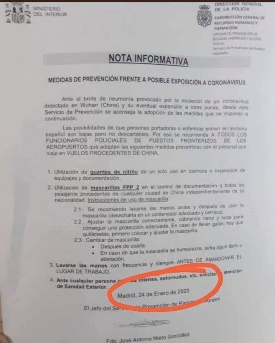 JOSEMANUELSOTO1's tweet photo. Nota informativa firmada por el Jefe d Servicios de prevención de riesgos laborales, Don Jose Antonio Nieto González, del 24 de Enero, avisando de la gravedad d la situación.
Dicho Señor fue cesado en su cargo fulminantemente cuando solo le faltaban tres meses para jubilarse... https://t.co/XeZ4kPVFJS
