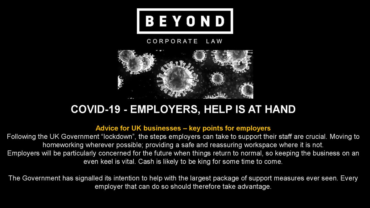 BeyondCorpLaw's tweet photo. We’d like to share with you some important advice for #employers drawn up by our expert #lawyers #BeyondGroup. Please get in touch with 
@tonydempsey1961 anthony.dempsey@beyondcorporate.co.uk tel 07710 078177 for more detailed advice. #UKlockdown #COVID19 https://t.co/X9uZDIbWzu