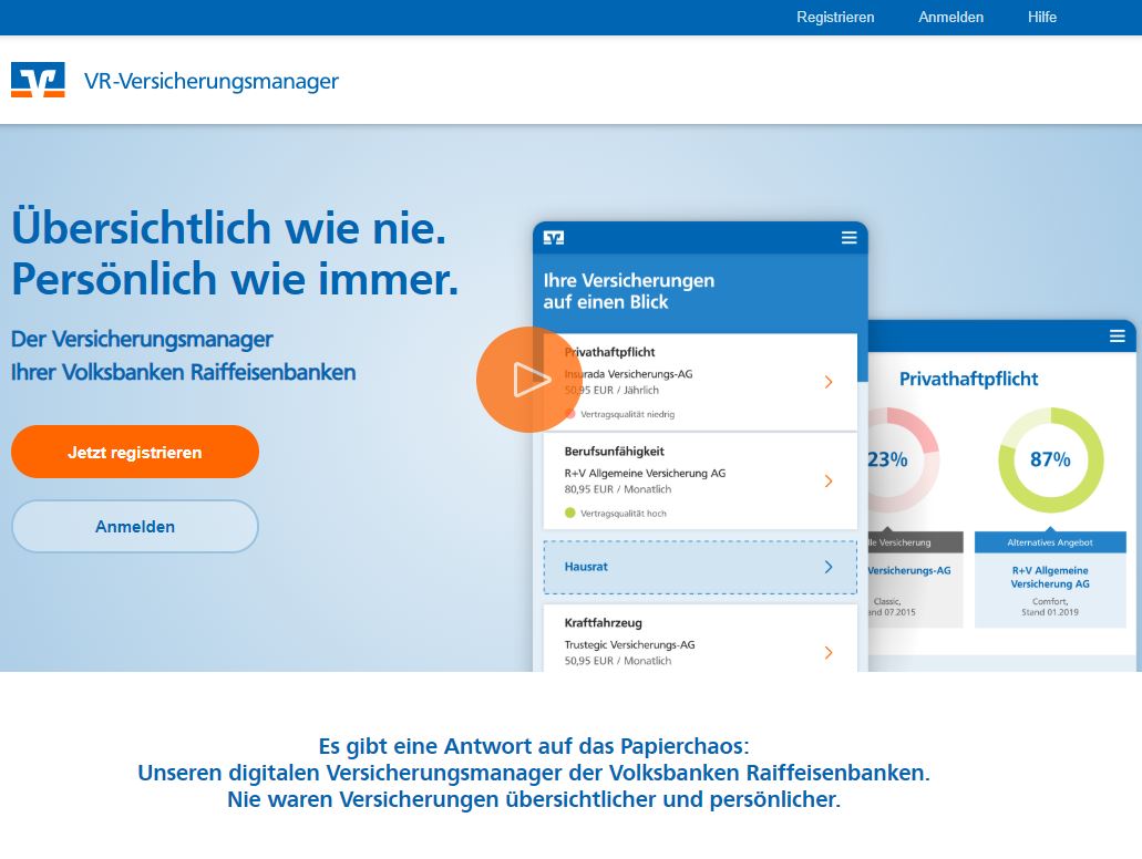 "bank und markt" über Partnerschaften von Versicherern und Insurtechs: „Bewährte Kooperationsmodelle mit Bankvertriebspartnern muss dies nicht zwangsläufig aushebeln. Ein gutes Beispiel dafür ist der VR Versicherungsmanager, den die R+V gemeinsam mit Friendsurance entwickelt hat.