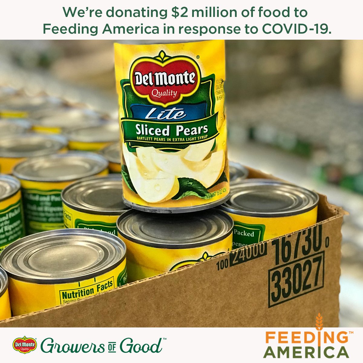 Del Monte (@delmonte) on Twitter photo As Growers of Good, we have a long history of donating food to support local food banks and nonprofit programs. Thatās why weāre donating $2 million dollars of Del Monte products to <a href="/FeedingAmerica/">Feeding America</a> to help Americans with food insecurity in these challenging times. #growersofgood As Growers of Good, we have a long history of donating food to support local food banks and nonprofit programs. Thatās why weāre donating $2 million dollars of Del Monte products to <a href="/FeedingAmerica/">Feeding America</a> to help Americans with food insecurity in these challenging times. #growersofgood