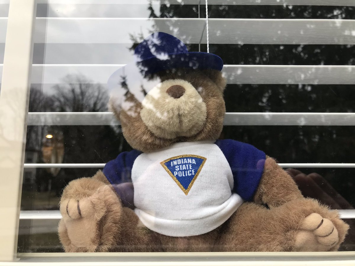 Many neighborhoods across #Michiana have put stuffed bears 🐻 in windows so kids can get outside and go on  a “Bear Hunt” during the #Quarantine. Of course our bear is a #Trooper! 

#WeAreInThisTogether #INThisTogether #COVID19