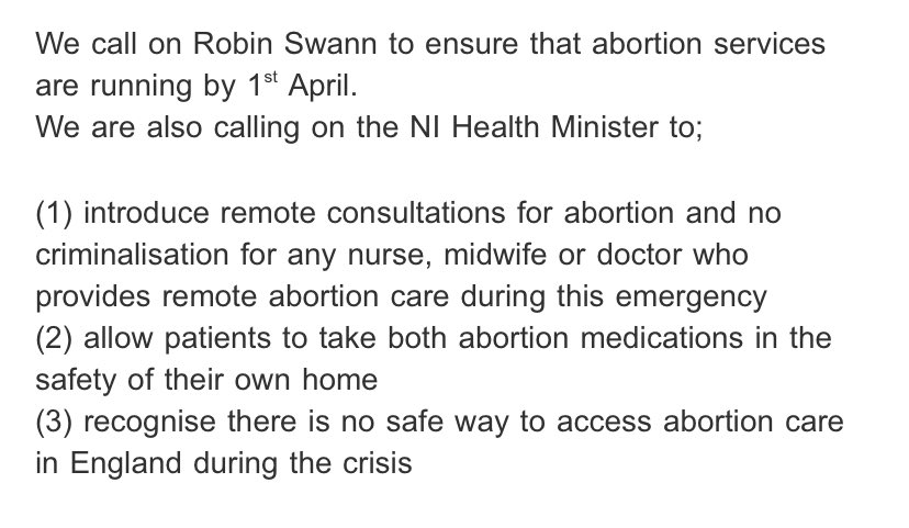  @All4Choice is calling on  @niexecutive  @RobinSwannMoH  @healthdpt to act urgently on abortion provision during  #covid19
