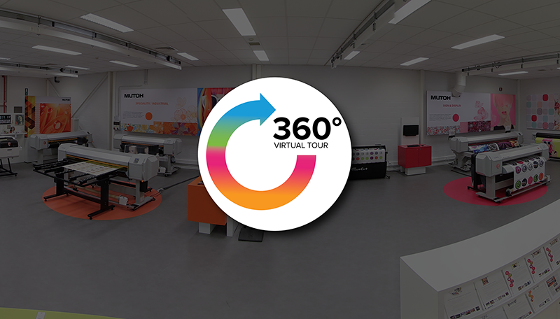 MutohEurope's tweet photo. Walk around in Mutoh's demo room! Discover our wide format printers &amp; sign cutting plotters, including the XpertJet 461UF/661UF direct to object printers and ValueCut II models. #wideformat #printers 
https://t.co/I6UfpLaQzY https://t.co/0LlwgMX5u2