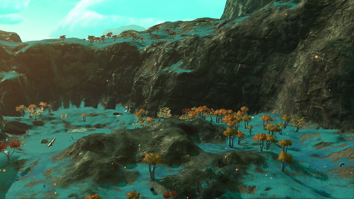In my travels, I somehow never explored one of the planets in my home system. It turned out to be really lovely, with lush meadows and deep valleys to plummet into. It has some full on Middle-earth vibes including Mallorn trees. I wish I had a new GPU to better appreciate it!
