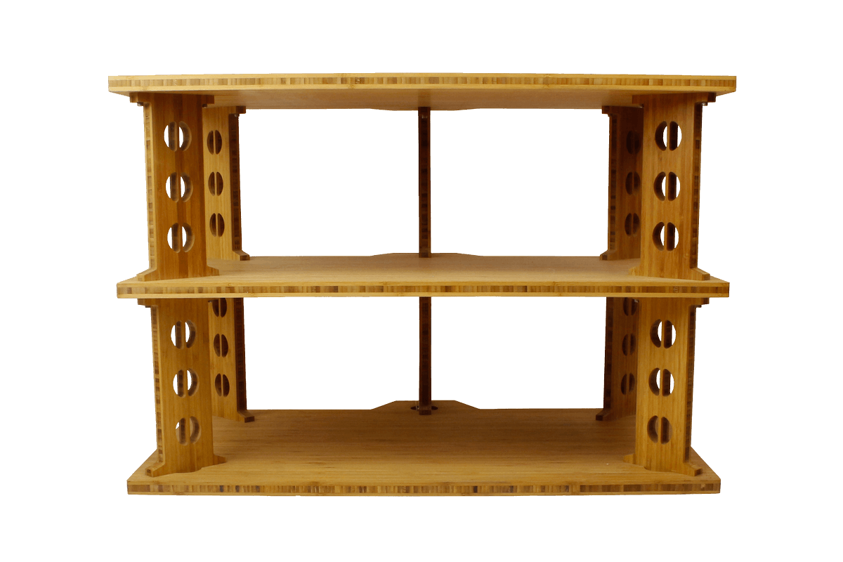 TriArtAudio's tweet photo. Tri-Art Audio equipment racks including each shelf is made of solid 3-ply bamboo. The shelves are sonically tuned with a Resonant Pressure Release Aperture (RPRA). Utilizing the sonic properties of copper, brass, and bronze, each shelf is tuned to a specific frequency null. https://t.co/k4UTyRZ8YI