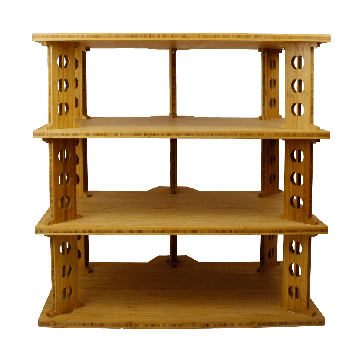 TriArtAudio's tweet photo. Tri-Art Audio equipment racks including each shelf is made of solid 3-ply bamboo. The shelves are sonically tuned with a Resonant Pressure Release Aperture (RPRA). Utilizing the sonic properties of copper, brass, and bronze, each shelf is tuned to a specific frequency null. https://t.co/k4UTyRZ8YI