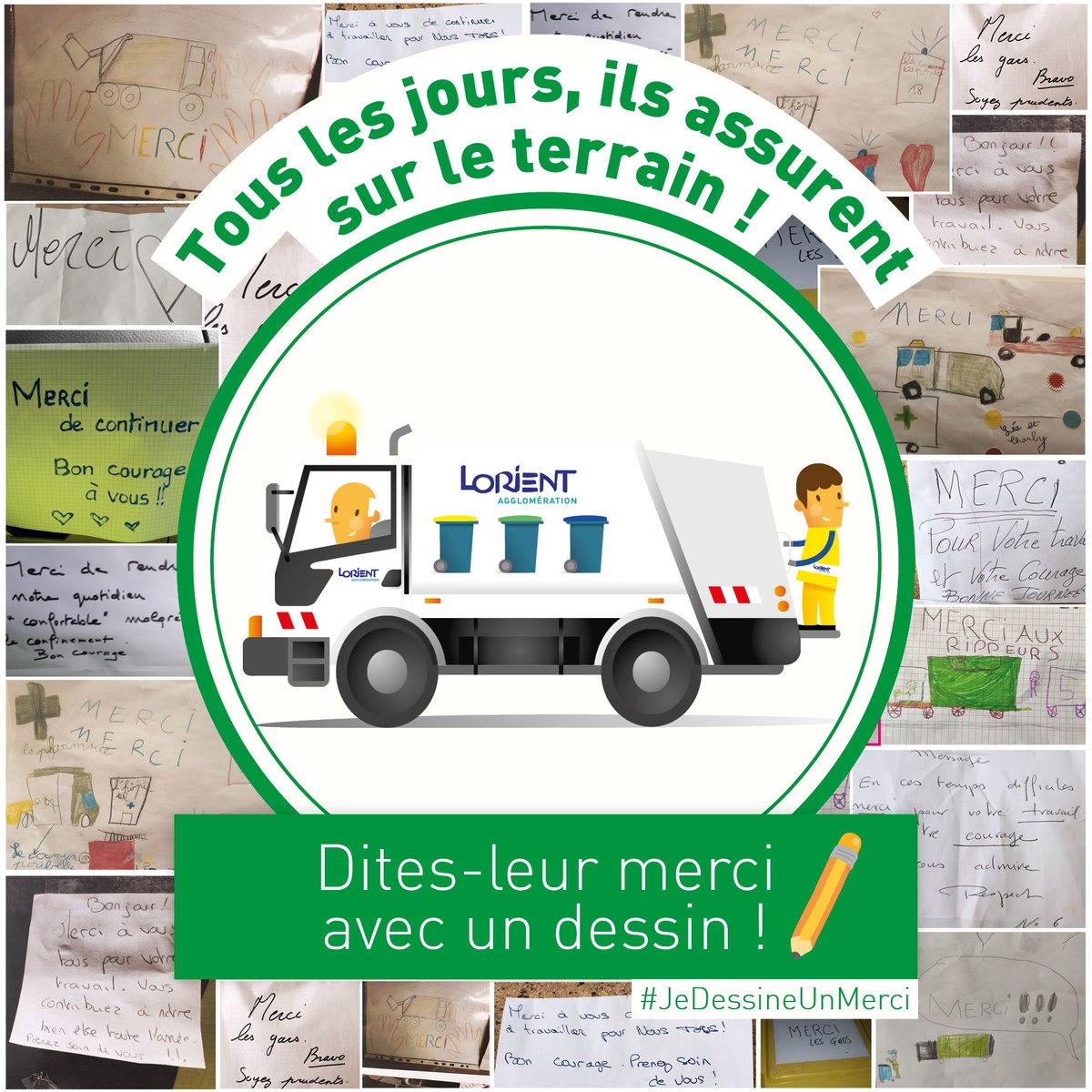 LorientAgglo's tweet photo. #JeDessineUnMerci ✏️🙏
👨👩🚛🗑️ Dessinez vos plus beaux messages de soutien aux agents qui collectent nos déchets ! 👍
Merci à eux ! 🦸‍♀️🦸‍♂️ #Covid19
Toutes les infos ➡️ https://t.co/RYNeecyFU4 https://t.co/b8PpZZGQUG